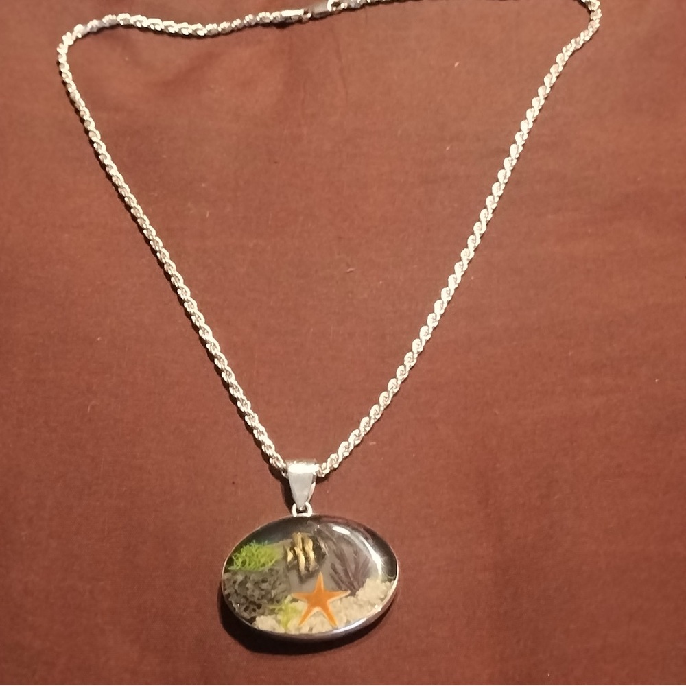 Sterling Silver TB Sea Life in Resin Pendant with Chain